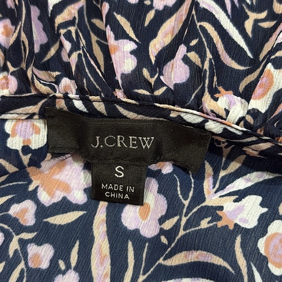 J. Crew Ruffle crinkle chiffon top in floral flourish navy pink - Picture 5 of 10